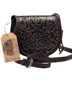 NWT Catchfly Studio Tooled Leather Artisan Western Crossbody Bag